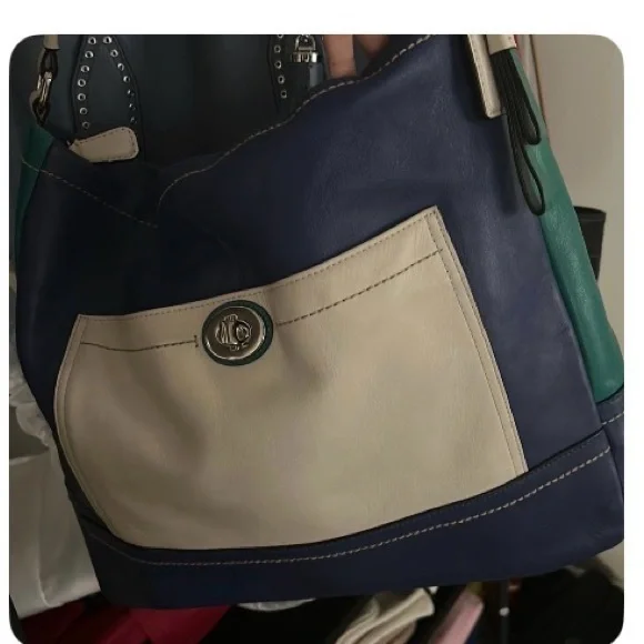 Coach Blue and Cream Shoulder Bag - Picture 1 of 6